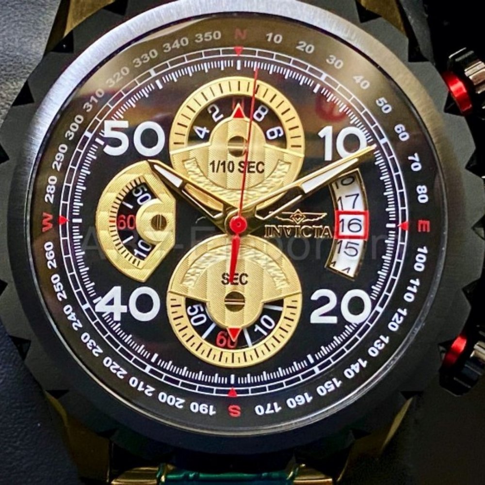 NEW Invicta Aviator 48MM Black Dial Quartz Gold Bracelet Watch